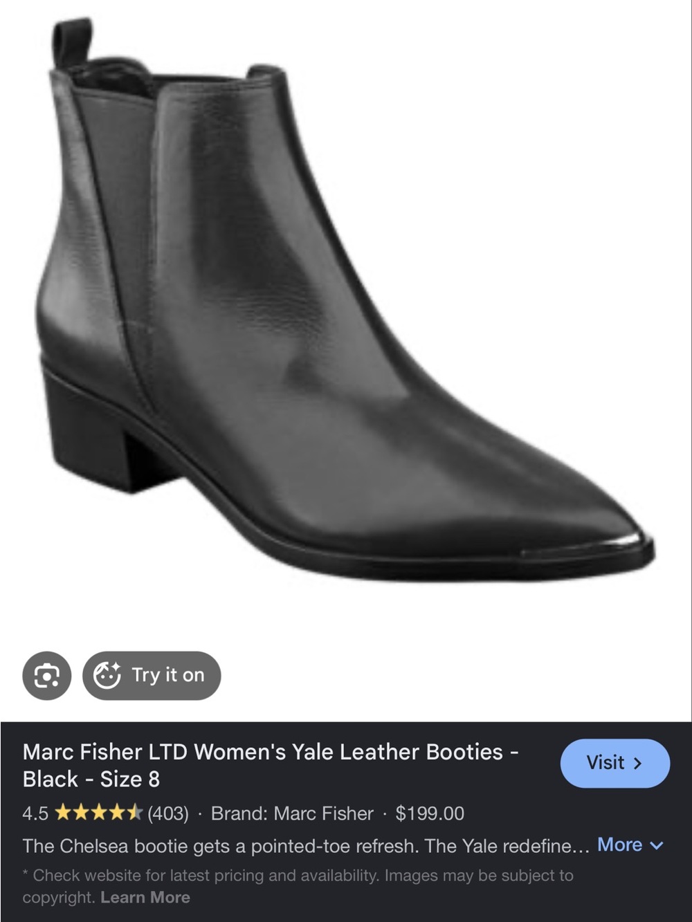 Marc Fisher Black Leather Yale Chelsea Bootie